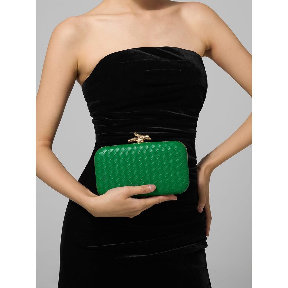 4912 Clutch Purses Evening/Wedding Chic Woven Bag Formal PU Leather Purse - Picture 2 of 6